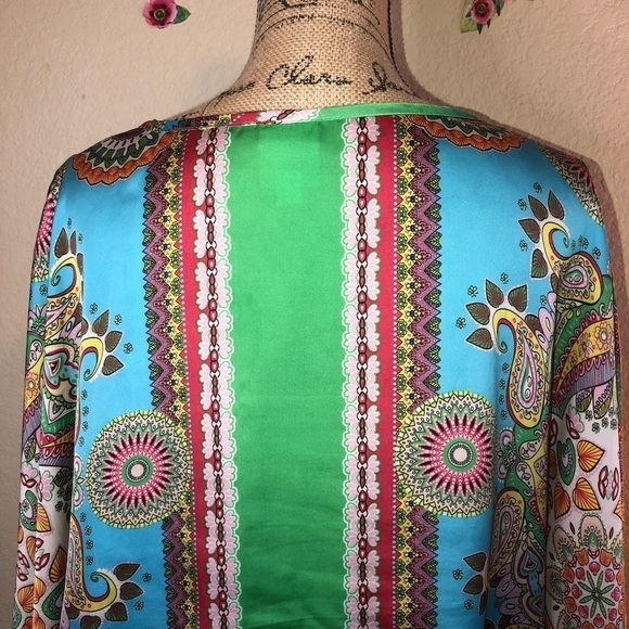 Ivy Jane Green Silky Feel Kimono/Scarf Blouse with Drawstring Blouse Size M - Picture 9 of 10